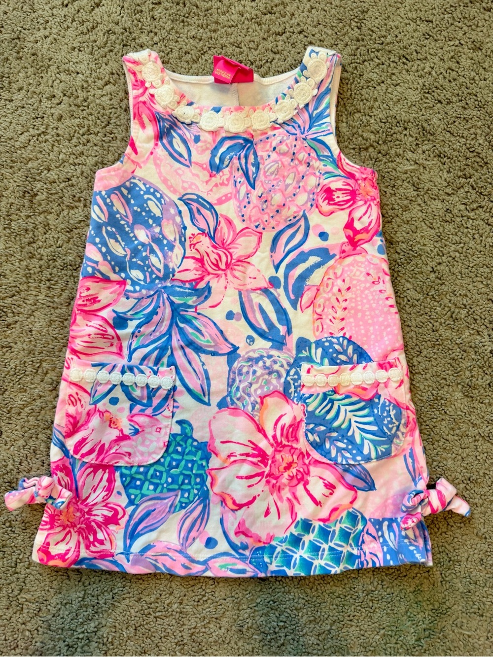 Lilly Pulitzer Girls Floral Sleeveless Shift Dress in Pink & Blue